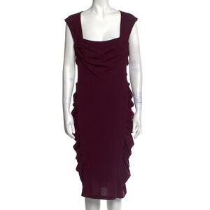 Donna Karan Square Neckline Midi Length Wool Dress Purple Plum Size 14